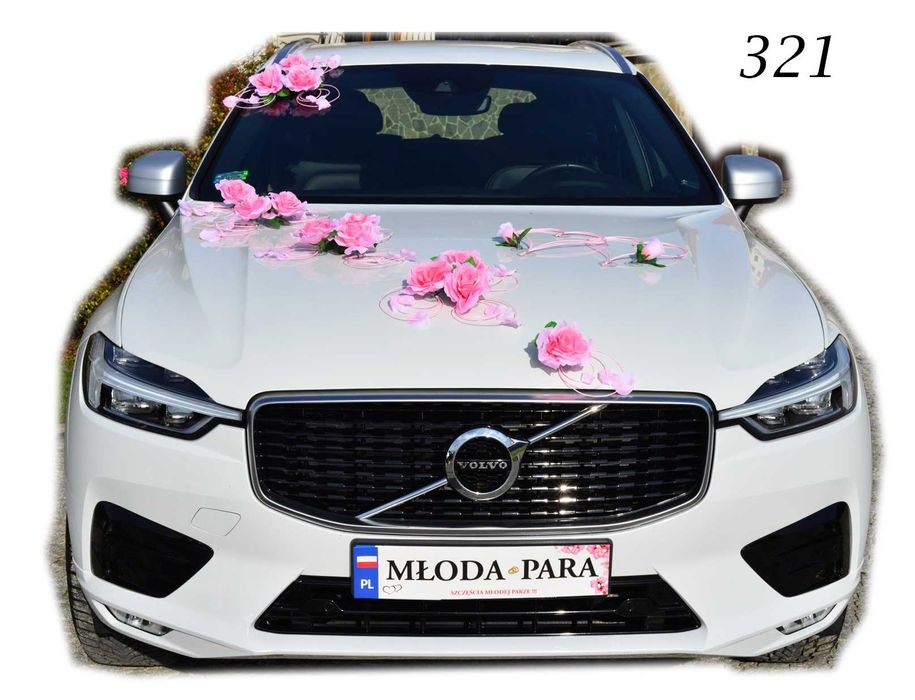 Dekoracja na auto samochód ozdoby stroik ślubny. RÓŻOWY 321