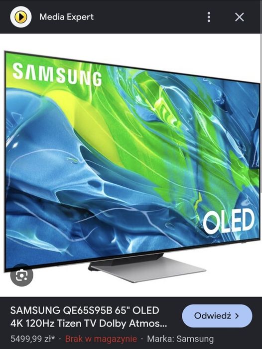 65 CALI OLED JAK NOWY (1 MIESIĄC UŻYWANIA)! Samsung QD-OLED 65" S95B (QE65S95BATXXH) | 4K 120 Hz | 4× HDMI 2.1 | VRR | Idealny do gier i filmów