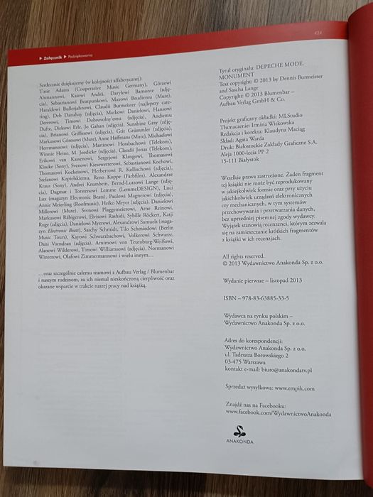 Książka Depeche Mode Monument Dennis Burmeister Sascha Lange anakonda