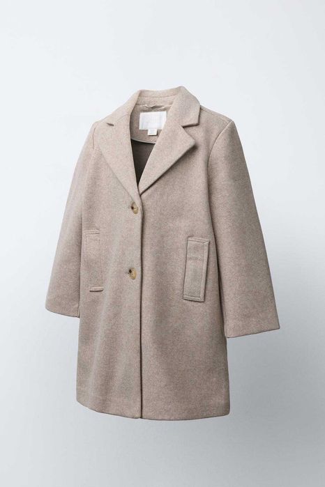 ZARA Luksusowy PŁASZCZ z tkaniny beżowy 164 cm cudo