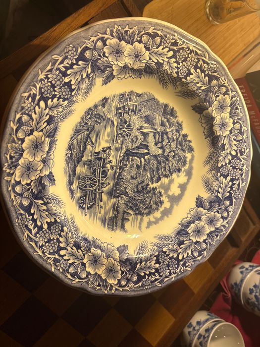 Prato Decorativo Cerâmic Portuguesa Azul e Branco