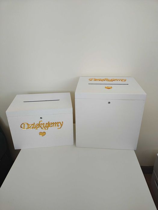 białe skrzynki na koperty złote dodatki ślub wesele nowe