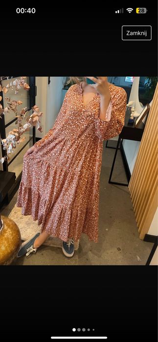 Długa/maxi ceglana sukienka w kwiaty, na lato