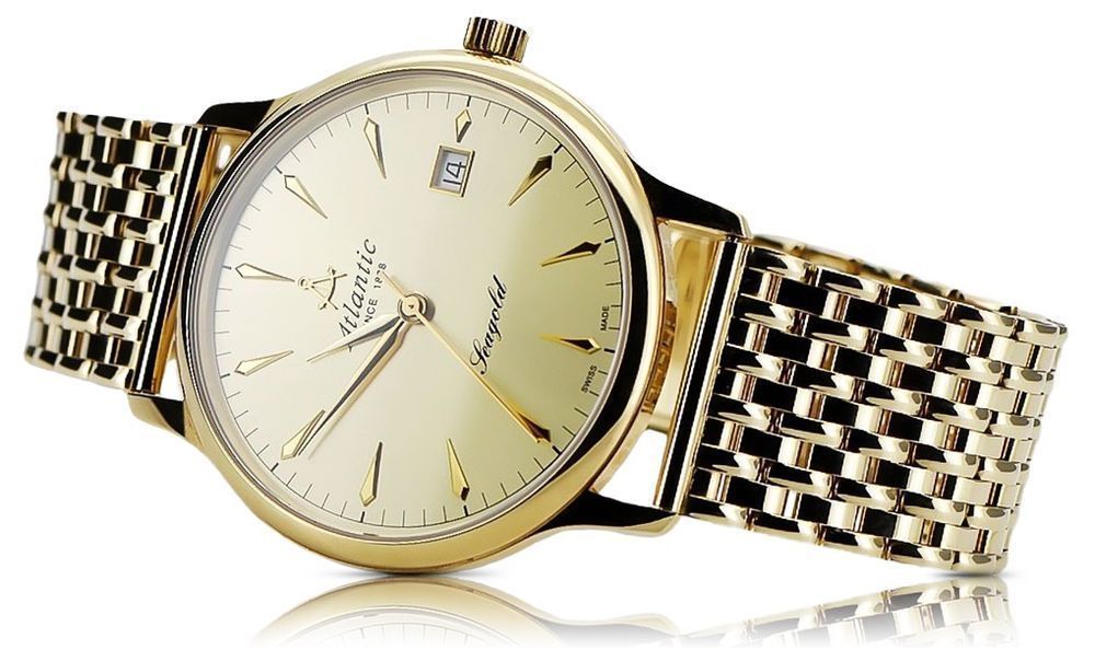 Złoty zegarek Atlantic 14k 585 z bransoletą męski mw003y&mbw013y Gd