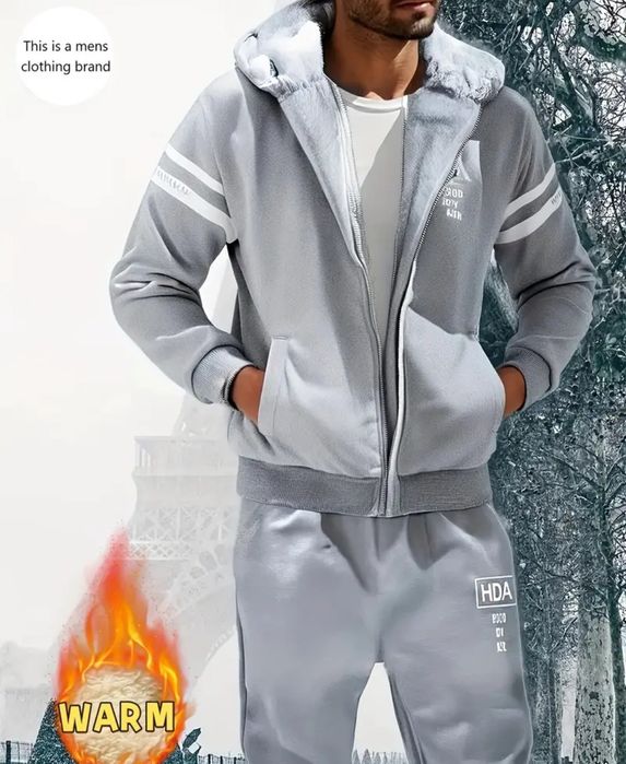 Зимний мужской теплый спортивный костюм с мехом
