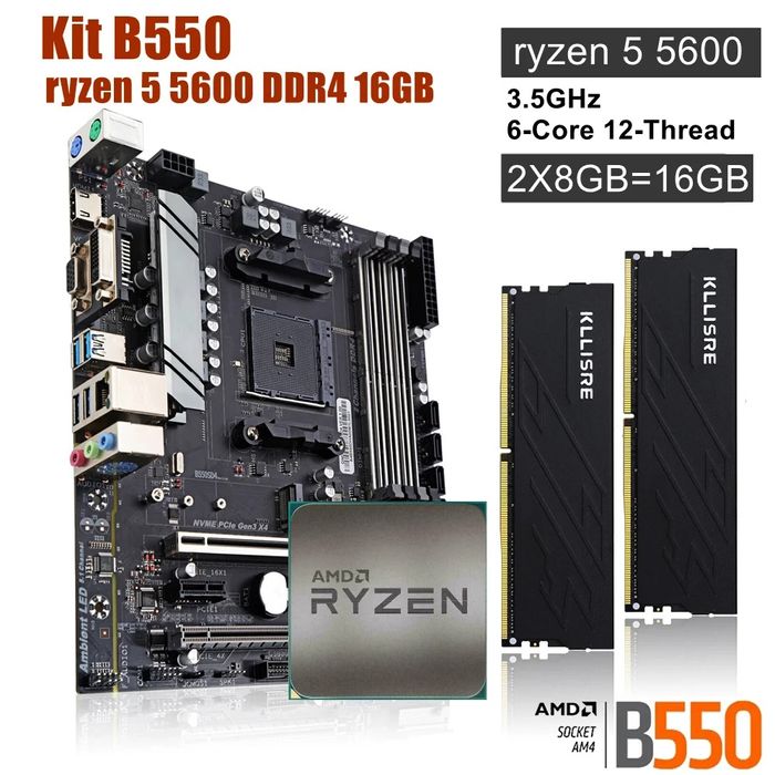 Kit: ryzen 5 5600 + 16gb + placa + fonte
