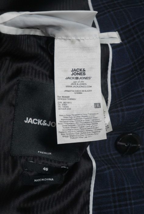 Jack&Jones Dwurzędowy Garnitur krata Rozmiar 46 Granatowy Elegancki Premium