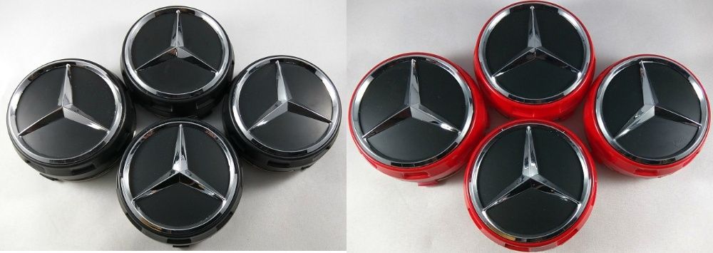 Kit 4 Centros Jante Mercedes AMG 75mm Vermelhos Pretos Cinza