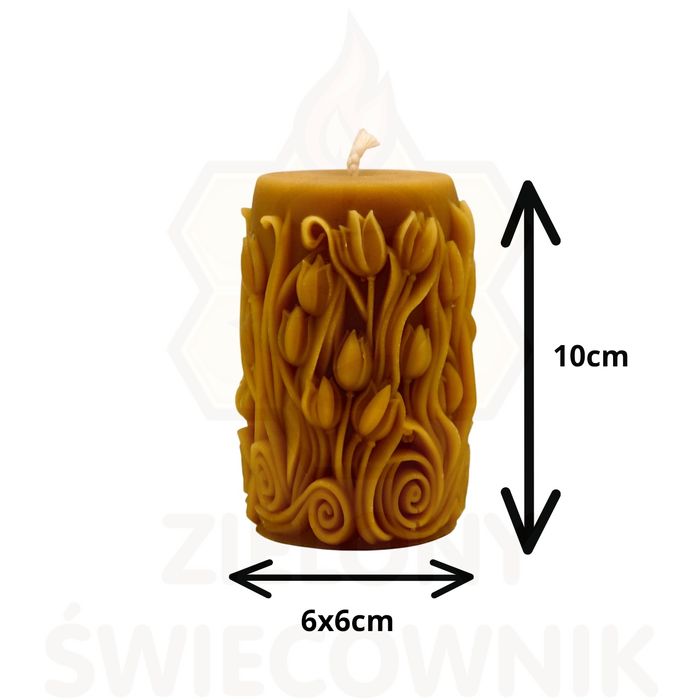 Świeca z naturalnego wosku pszczelego Tulipany Zielony Świecownik