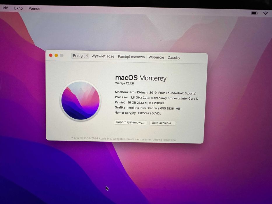 MacBook Pro 13" 2019 (Four Thunderbolt 3), i7 2.8GHz, 16GB RAM, 256GB SSD