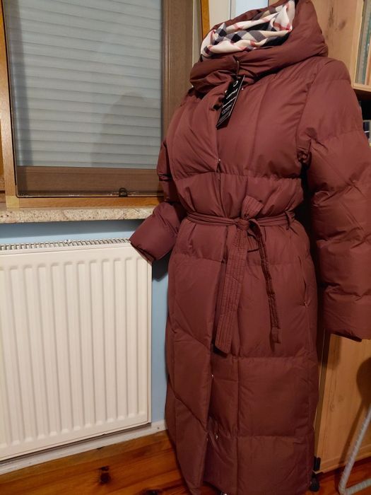 Ciepły modny zimowy NOWY płaszcz czekoladowy brąz