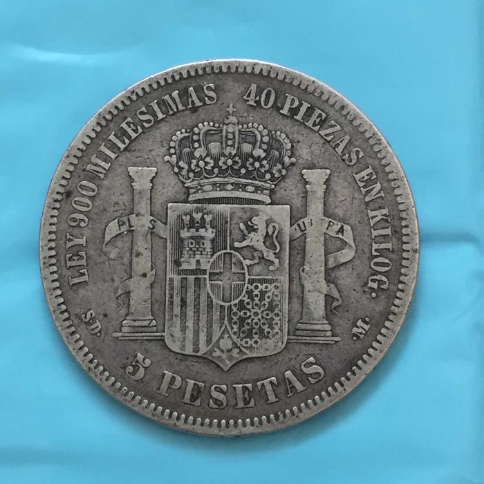 Espanha 5 Pesetas 1871(71) SD-M AMADEO I - prata