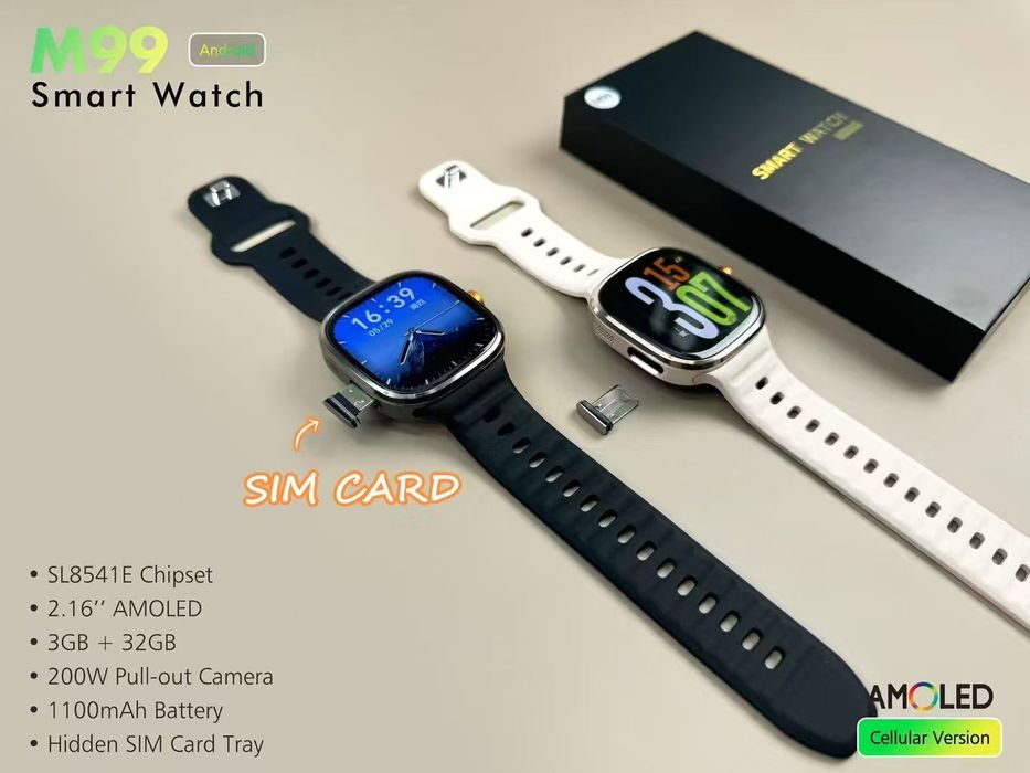 Смарт-годинник M99 5G LTE (SIM) Android AMOLED GPS Wi-Fi Android 10 Ка