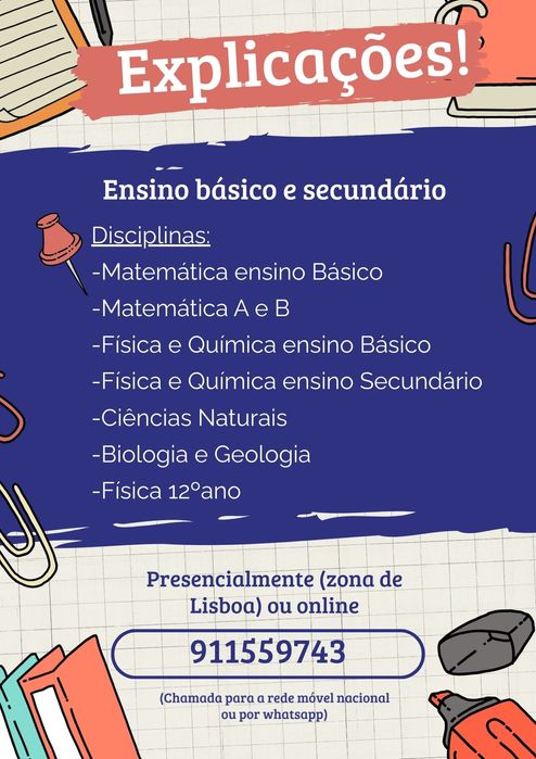 Explicações Matemática, Física e Química, Exames 2026