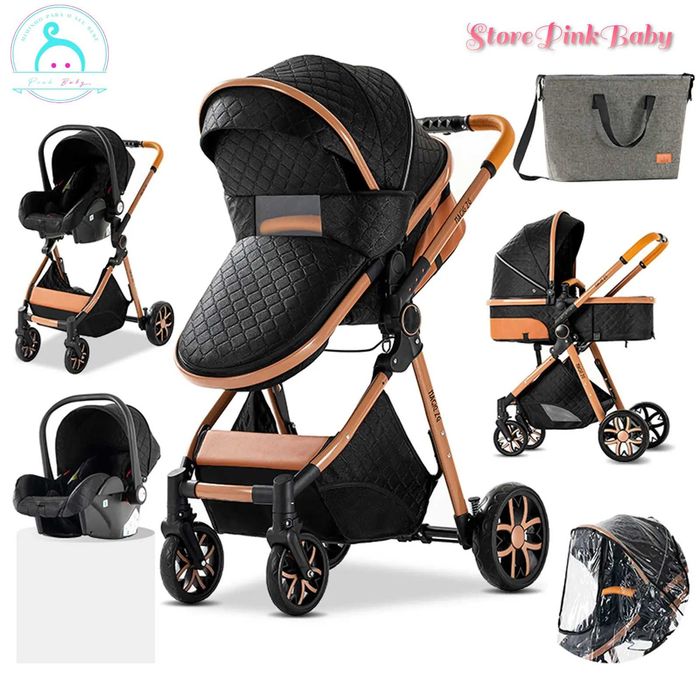 Carrinho de bebé 3 em 1 PinkBaby - LUXUS MAGIC - Preto Gold