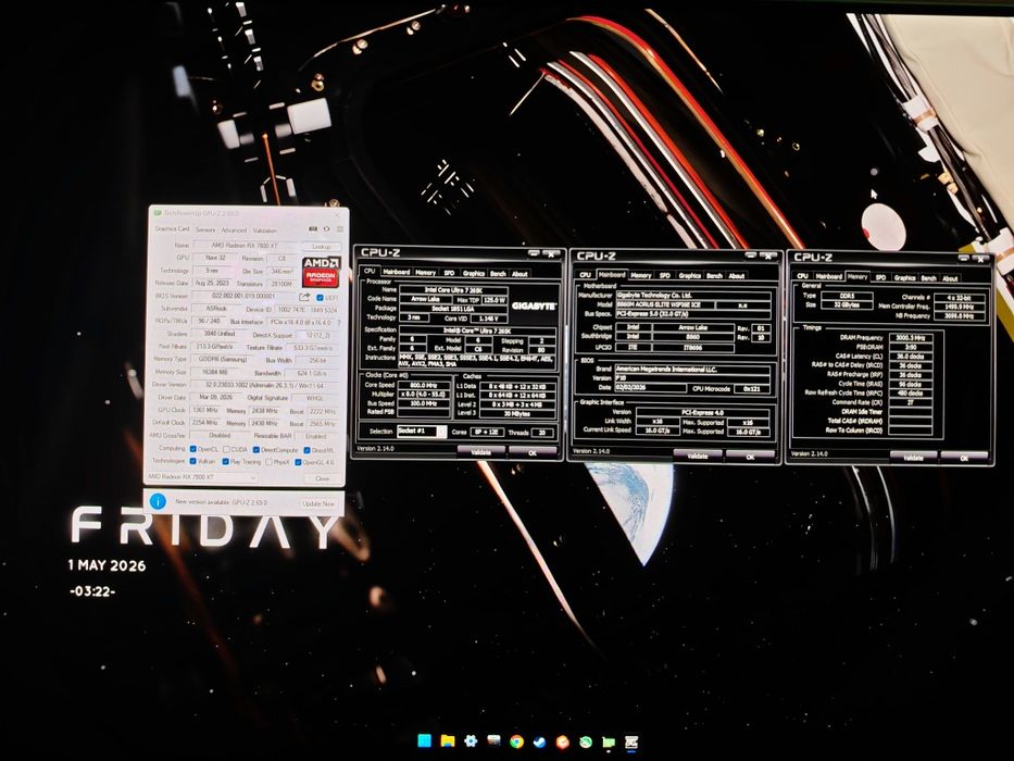 Komputer Intel Ultra 265K,  AMD RX 7800 XT , 1TB SSD NWME,  32GB DDR5 6000MHZ
