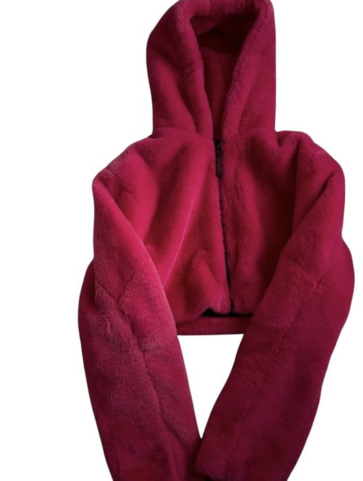 BERSKA eko futerko z kapturem S M 36 38 neon pink cyberpunk goth NOWE