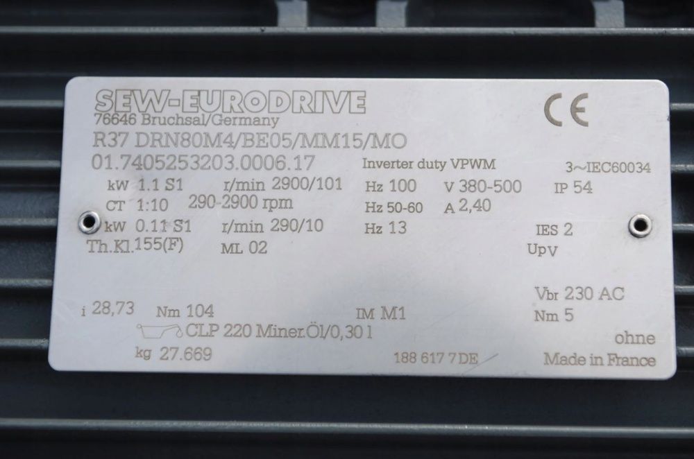 MOTOREDUKTOR 0.11/1.1kw 10-101obr. FALOWNIK! SEW