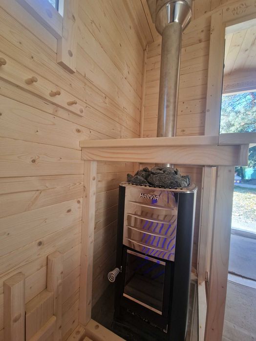 SAUNA FIŃSKA sucha ogrodowa typu domek HARVIA piec + kamienie