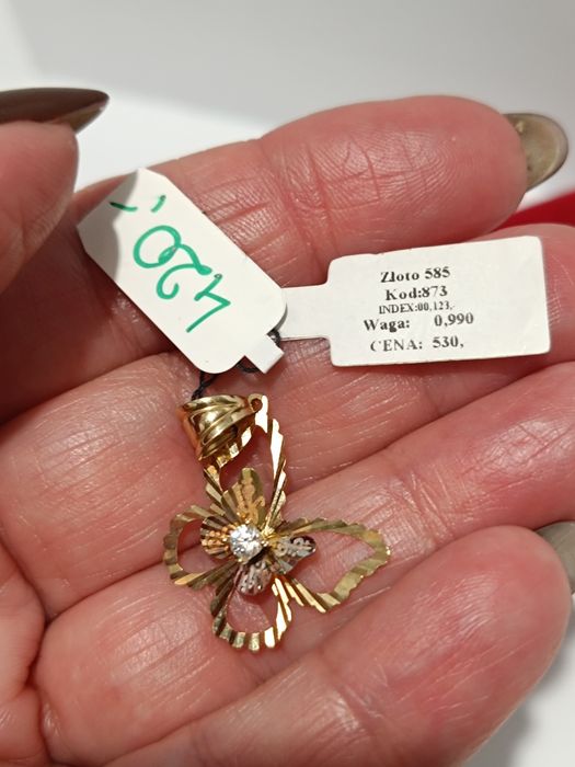 Złoty wisiorek Motyl że szlifem i cyrkonią, złoto próby 585