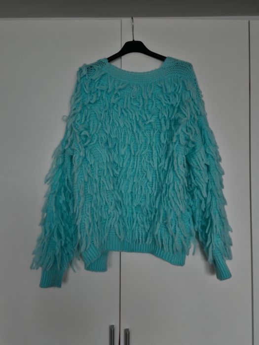 Sweter nowy kardigan mop miętowy turkusowy wełniany m L s uni
