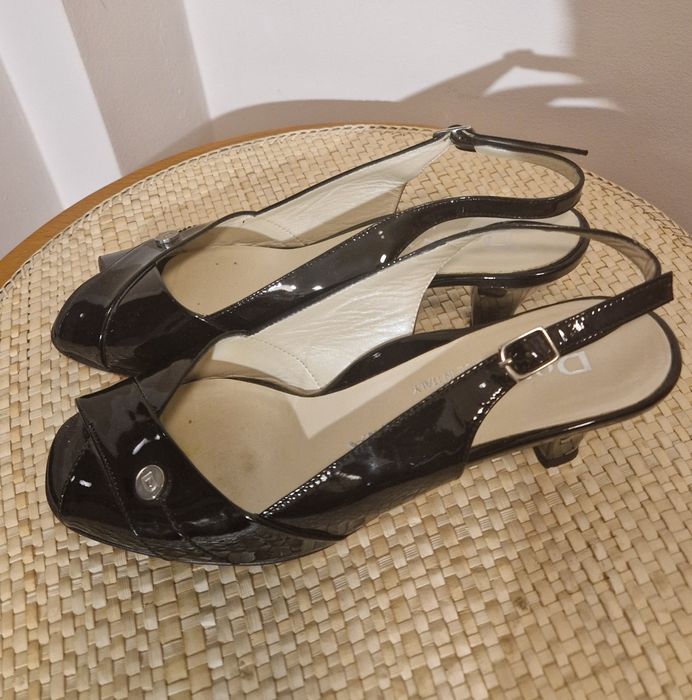 Wizytowe  buty włoskie Donna Serena 39 damskie czarne bez pięty sandały na obcasie