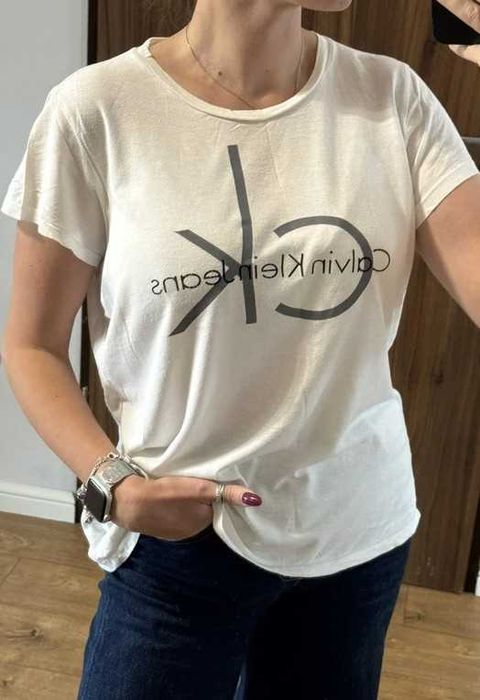 Biały t-shirt Calvin Klein L