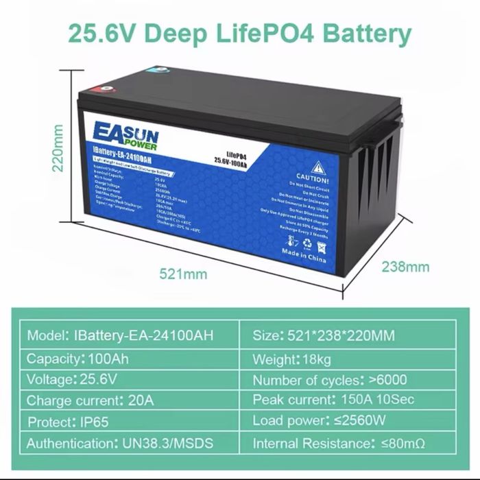 EASUN 24v 100Ah та інші LiFePO4 акумулятори
