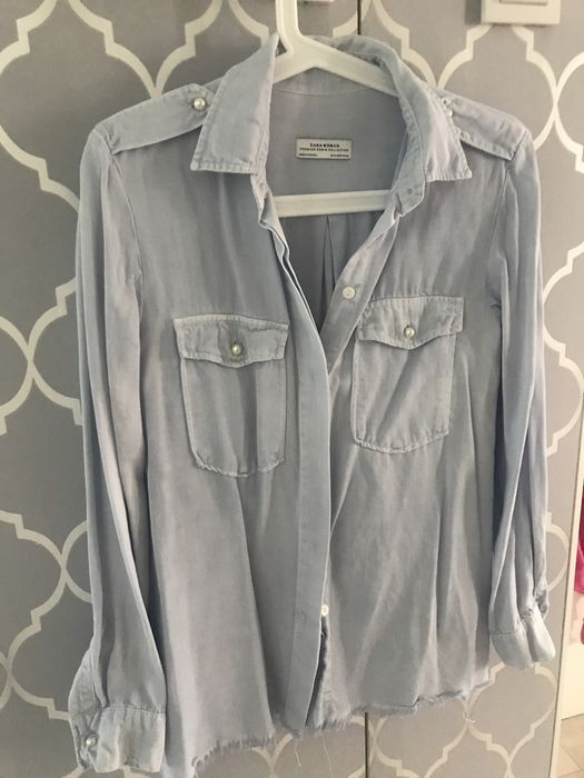 Zara jeansowa koszula z perłami rozmiar S
