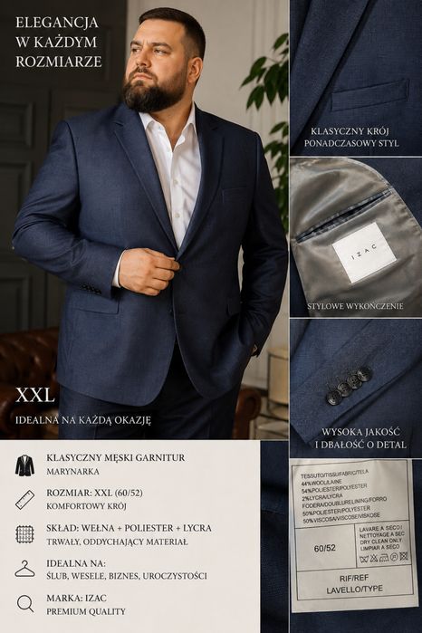 IZAC  Garnitur męski XXL 60/52 | Szaro-czarny | Wełna