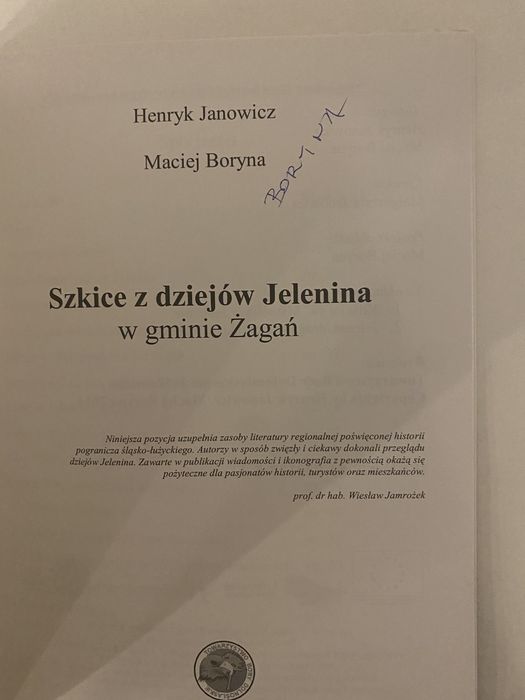 Szkice z dziejów Jelenina w gminie Żagań autograf autora