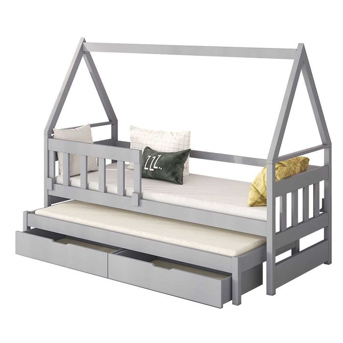 Łóżko Domek 2 osobowe z wysuwanym spaniem, materace 160x75 lub 180x75