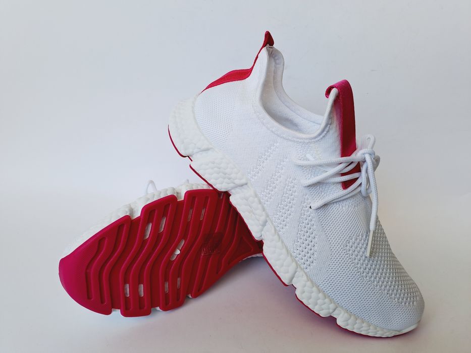 Obuwie, buty sportowe, siatka, slip on, biało-różowe