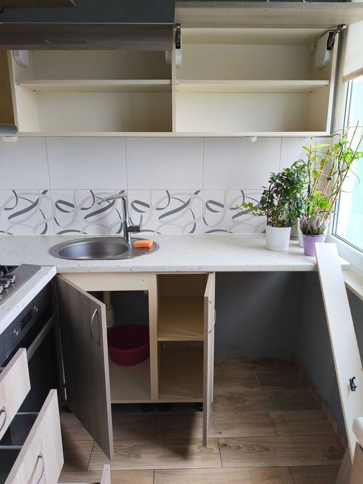 Komplet szafek kuchennych dąb Sonoma z blatem nakrapiana biel