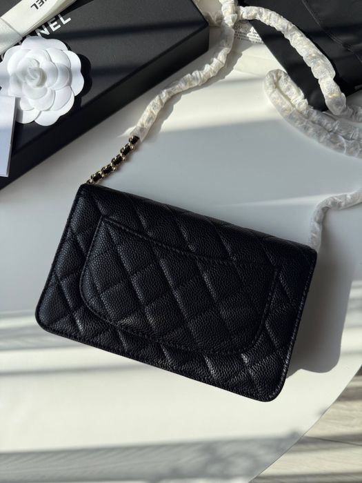 Сумка Chanel WOC чорна, бургунді люкс