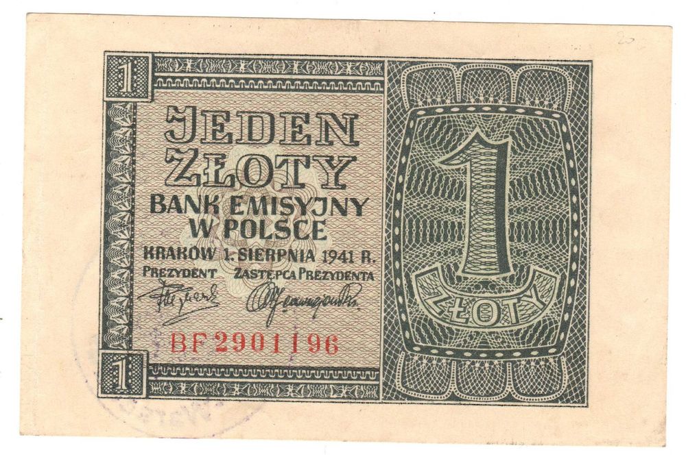 1 złoty 1941 banknot z pieczątka getta warszawskiego