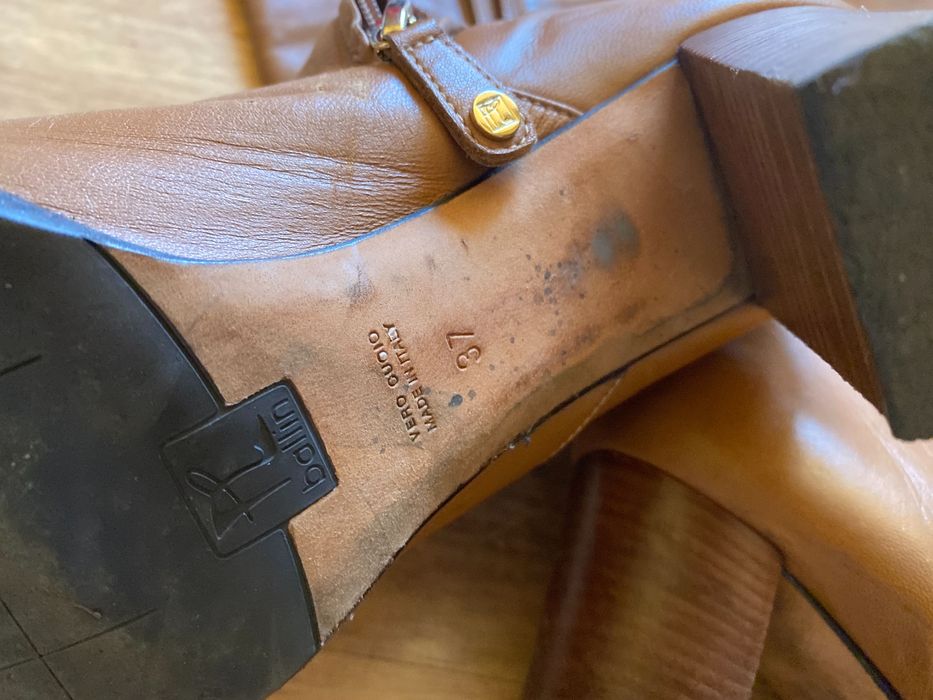 Jasnobrązowe karmelowe wysokie kozaki na wysokim obcasie Ballin 37