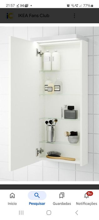 Armário  ikea, com parteleiras em vidro, branco brilhante