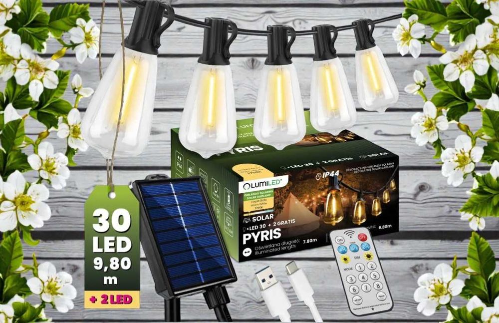 Садова сонячна гірлянда 30 LED, IP44