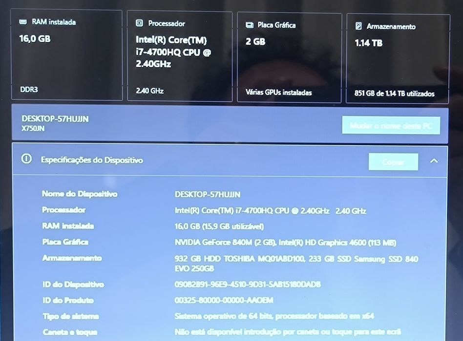 ASUS i7 17", 16GB RAM, 256GB SSD+1TB