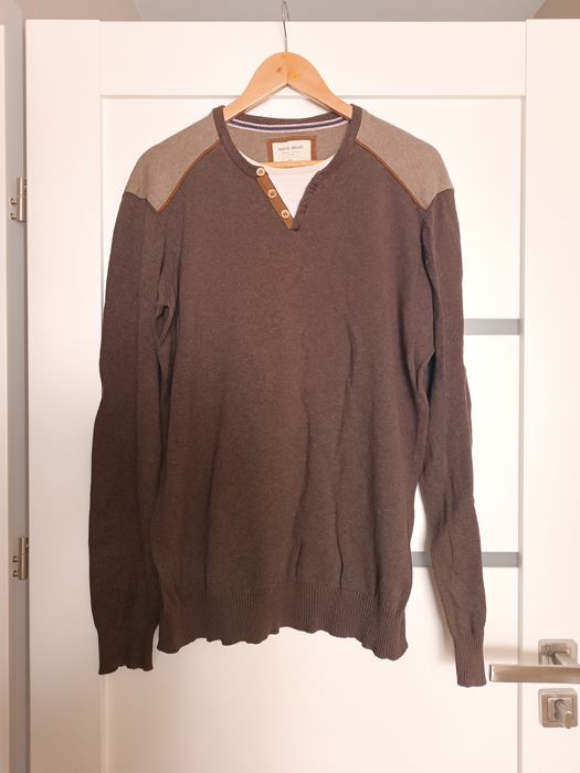 Brązowy męski sweter 100% bawełna XL cienki