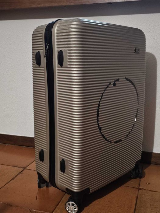 Mala de viagem rígida dourada + mala média brinde