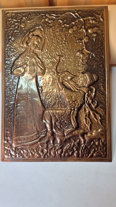 Piękna stara plakieta mosiężna obrazek starocia PRL T27