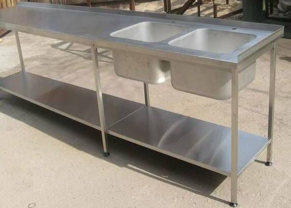 Стол-мойка из нержавейки, стол с мойкой и полкой