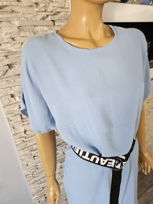 Sukienka tunika z paskiem włoska Made In Italy niebieska