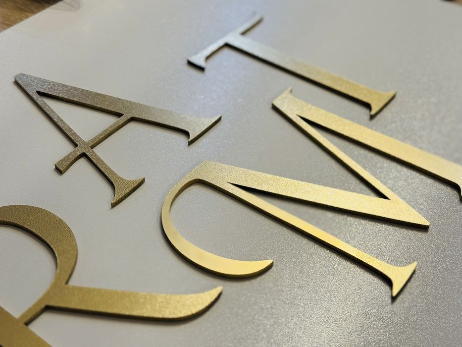 Zlote litery 3D HDF 3mm + taśma dwustronna