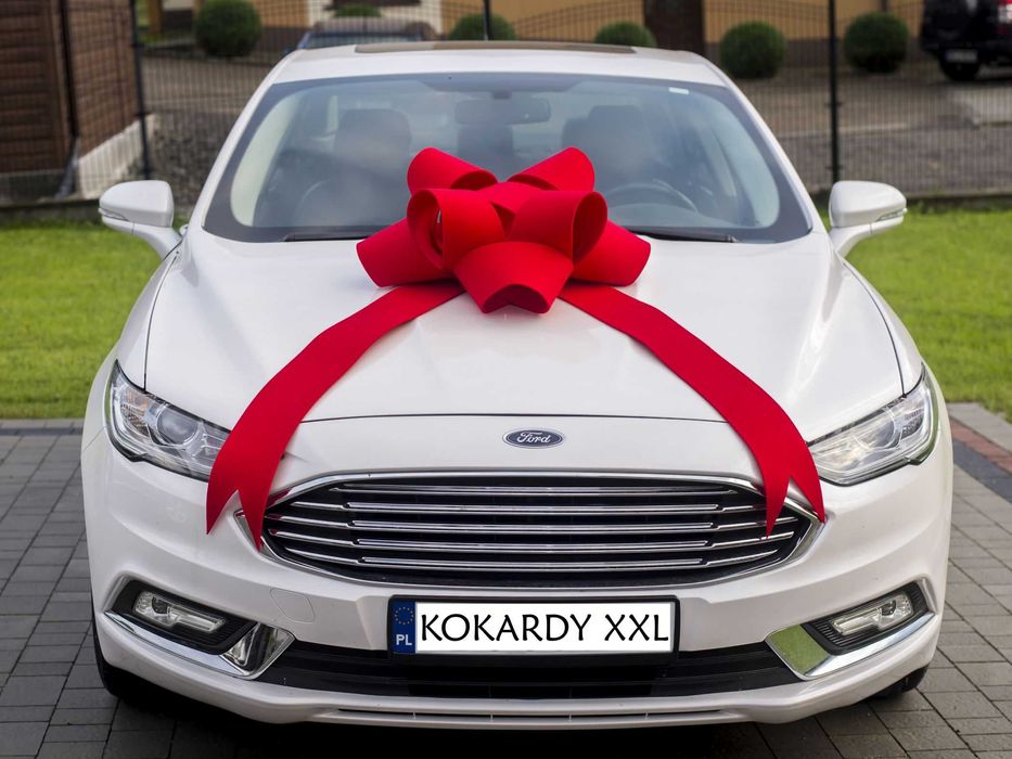 NOWOŚĆ! Niebieska Czerwona Kokarda na Samochód Auto Prezent ślubny