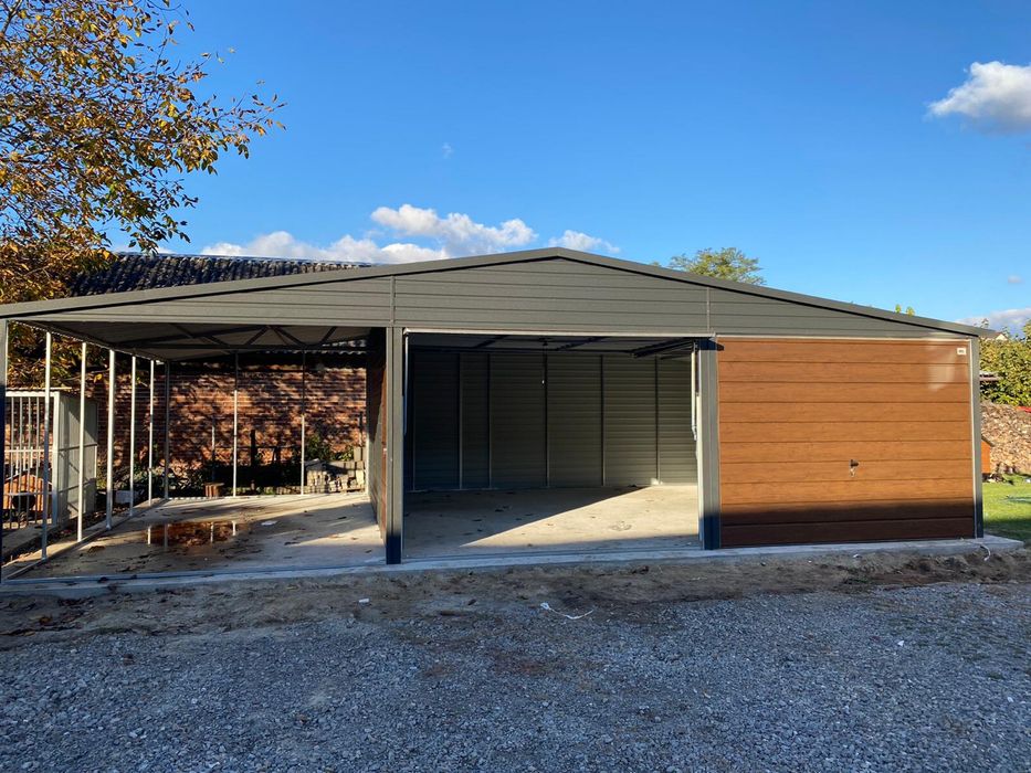 Garaż blaszany 6x6 + wiata 3x6, 9x6, grafit mat, antracyt. PRODUCENT.