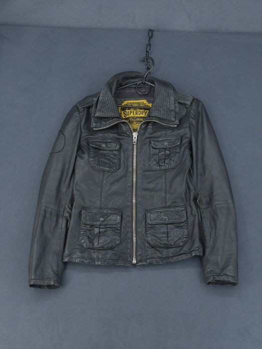 Superdry Fine Tailoring Co Real Leather Military  Kurtka Skórzana S
