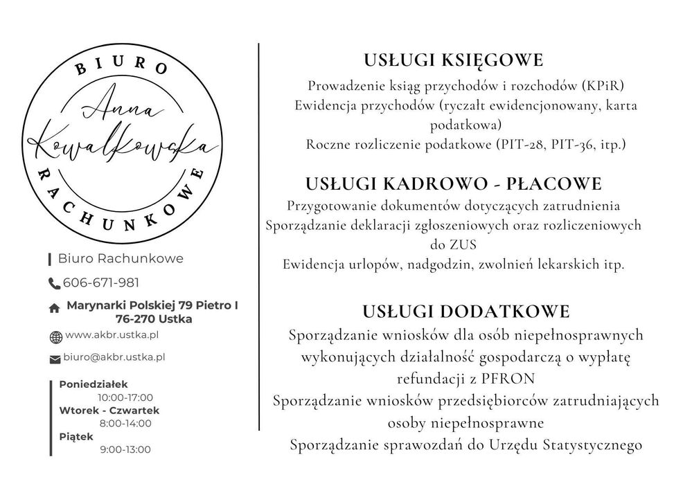 Biuro Rachunkowe - Ustka - Usługi księgowe